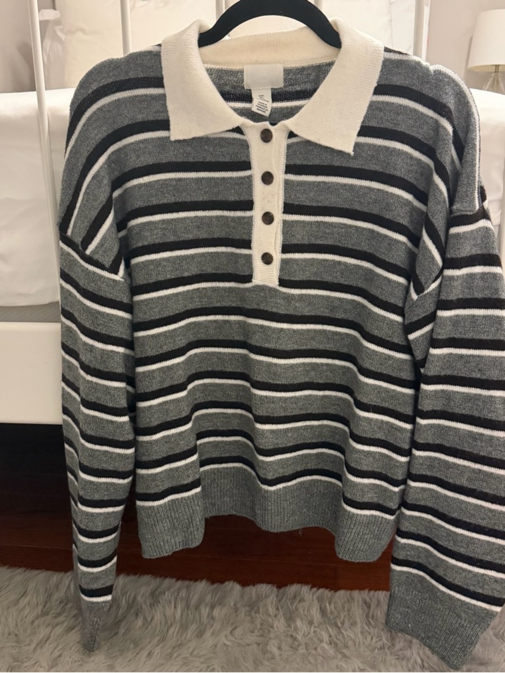 H&M oversized polo sweater Gray melange/striped - Picture 8 of 9